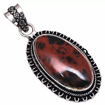 Серебряная подвеска с драгоценным камнем из красного дерева и обсидиана ко Дню матери 2,25 дюйма