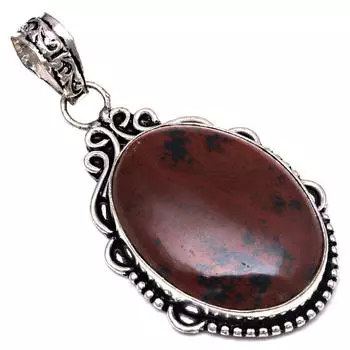 Серебряная подвеска с драгоценным камнем из красного дерева и обсидиана ко Дню матери 2,25 дюйма