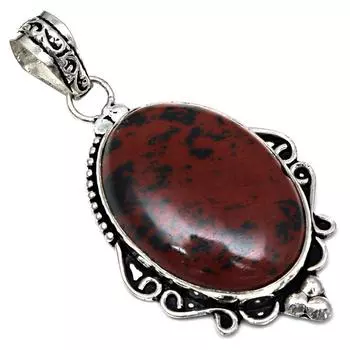 Серебряная подвеска с драгоценным камнем из красного дерева и обсидиана ко Дню матери 2,25 дюйма