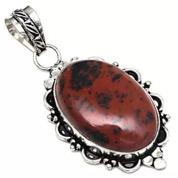 Серебряная подвеска с драгоценным камнем из красного дерева и обсидиана ко Дню матери 2,25 дюйма