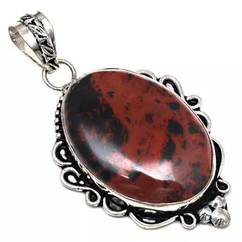 Серебряная подвеска с драгоценным камнем из красного дерева и обсидиана ко Дню матери 2,5 дюйма