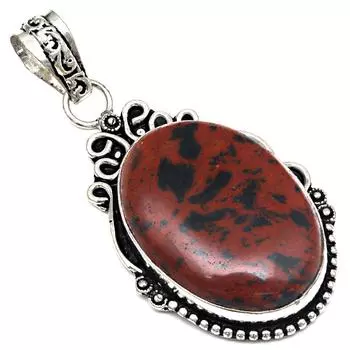 Серебряная подвеска с драгоценным камнем из красного дерева и обсидиана ко Дню матери 2,25 дюйма