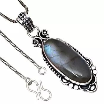 Серебряная подвеска с драгоценным камнем Лабрадорит синего огня ко Дню святого Валентина 2,25 дюйма