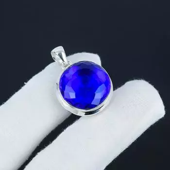 Серебряная подвеска с драгоценным камнем London Blue Topaz из стерлингового серебра 925 пробы — круглая ручная работа, повседневное украшение, подарок на день рождения 1.95 синий