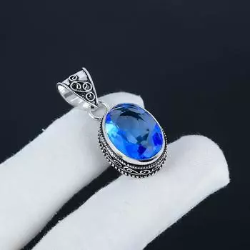 Серебряная подвеска с драгоценным камнем London Blue Topaz из стерлингового серебра 925 пробы — овальный дизайн ручной работы, повседневная бижутерия, подарок на День матери 1.95 синий