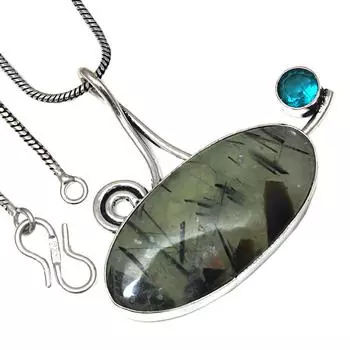 Серебряная подвеска с драгоценным камнем пренит марлен швейцарский синий ко Дню святого Валентина 2 дюйма