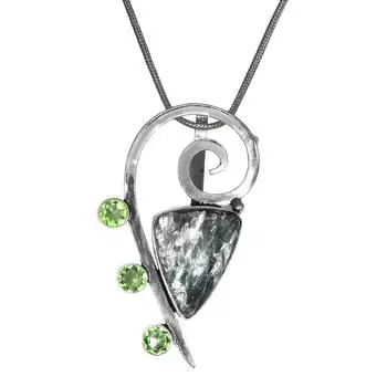 Серебряная подвеска с драгоценным камнем серафинитом и перидотом на День матери 2,25 дюйма