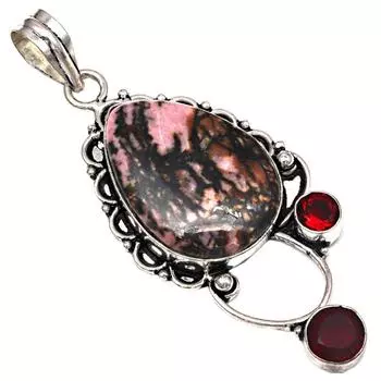 Серебряная подвеска с родонитом и гранатом ко Дню матери 2,25 дюйма
