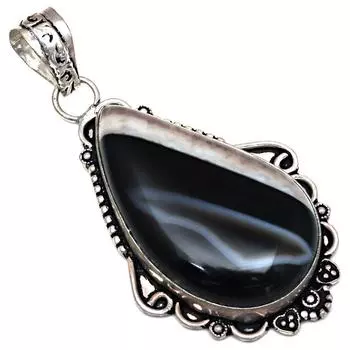 Серебряная подвеска с серым ботсванским агатом, драгоценным камнем, ко Дню матери, 2,5 дюйма