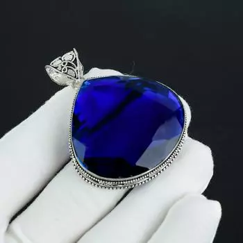 Серебряная подвеска с синим сапфиром из стерлингового серебра 925 пробы — дизайн груши ручной работы, повседневные украшения, подарки на день святого Валентина 2.30 синий