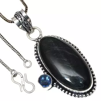 Серебряная подвеска с танзанитом и черным тигровым глазом на День святого Валентина 2,25 дюйма