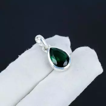 Серебряная подвеска с зеленым турмалином из стерлингового серебра 925 пробы — дизайн груши ручной работы, повседневная одежда, минималистичные украшения, праздничный наряд, подарок 1 зелёный
