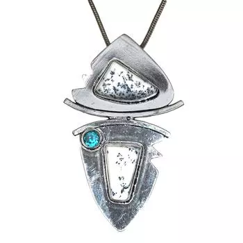 Серебряная подвеска-украшение на День матери с дендритным опалом и небесно-голубым топазом 2,5 дюйма