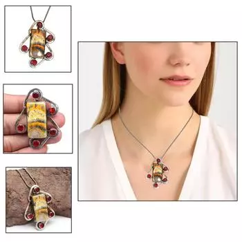Серебряная подвеска-унисекс для женщин с драгоценным камнем Bumble Bee Jasper 2,25 дюйма