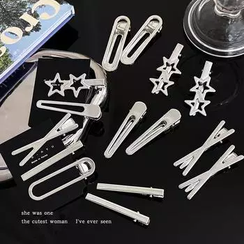 Серебряная полая металлическая шпилька для волос для женщин - зажим-утка для лба и боковой челки