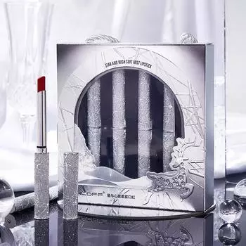 Серебряная помада в тюбике, красные костюмы, цвет туманной поверхности, цвет, не прилипающая чашка, маленькая помада в тюбике, ограниченная подарочная коробка