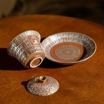 Серебряная позолоченная гайвань Mishi Qianfo, домашний чайник, китайская ретро-чаша для чайной церемонии, фарфоровый чайный сервиз в стиле кунг-фу