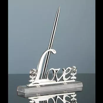 Серебряная ручка для подписания гостевой книги на свадьбу и вечеринку с подставкой-держателем Декор стола