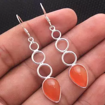 Серебряная серьга, Ювелирные изделия ручной работы, Ювелирные изделия из стерлингового серебра 925 пробы, Серьги с подвесками, Женские украшения оранжевый