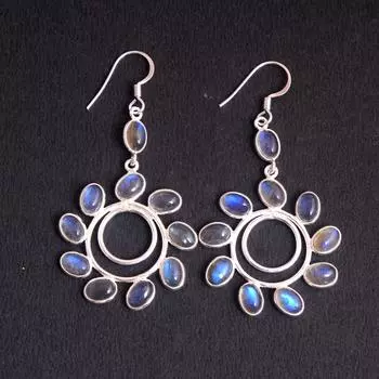 Серебряная серьга, Ювелирные изделия с драгоценными камнями, Серебряная серьга-шарм, Ювелирные изделия ручной работы, Женская серьга синий