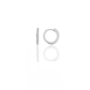 Серебряная серьга-кольцо с родием и цирконом диаметром 12 мм