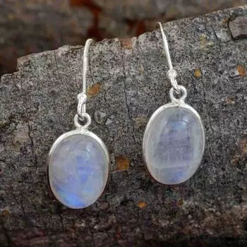 Серебряная серьга с радужным лунным камнем 925 пробы, серьга с камнем грушевидной формы