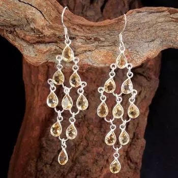 Серебряная серьга, Женские украшения, Ювелирные изделия с драгоценными камнями, Серебряная серьга-шарм, Серьга с подвесками жёлтый