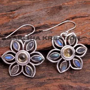 Серебряная серьга, Женские украшения, Серьги ручной работы, Серьги из стерлингового серебра 925 пробы, Серебряные украшения жёлтый