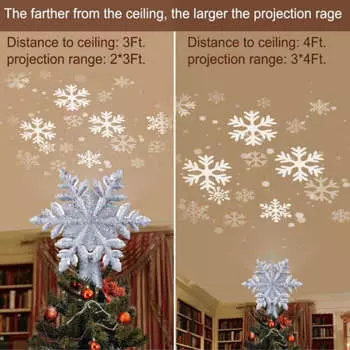 Серебряная снежинка, верхушка для елки, светящаяся 3D ПВХ, верхушка для елки с вращающимся проектором, серебристая EU Plug 220?240V