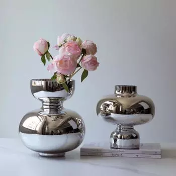 Серебряная стеклянная ваза Геометрическая круглая ваза для цветов Гидропонные аксессуары Террариум Украшения для дома Аксессуары Вазы Горшки Цветочный горшок