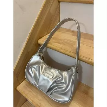 Серебряная сумка-багет, сумка через подмышку, новинка 2024 года, маленькая сумка через плечо, женская модная плиссированная сумка серебряный