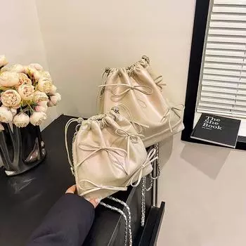 Серебряная сумка-ведро для женщин, большая вместимость, повседневный рюкзак Niche Chain, складной многофункциональный рюкзак премиум-класса для путешествий