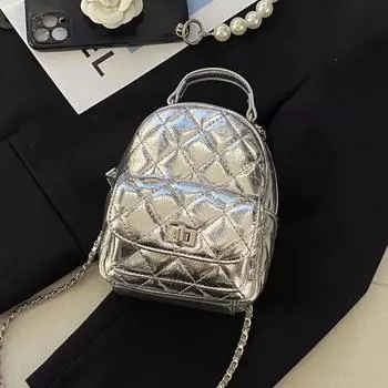 Серебряная сумка женская 2024 новая алмазная цепочка маленькая квадратная сумка портативный рюкзак мини сумка через плечо чёрный