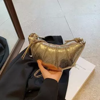 Серебряная сумка женская 2024 новая высококачественная супер популярная модная сумка-круассан универсальная иностранная сумка через плечо сумка-мессенджер чёрный