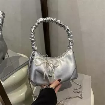 Серебряная сумка женская сумка-мессенджер 2025 года, сумка-мессенджер на цепочке, весна-лето, рабочая сумка высокого класса серебряный