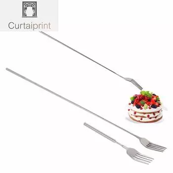 Серебряная телескопическая выдвижная вилка из нержавеющей стали для ужина, фруктового десерта, длинные столовые приборы, вилки для барбекю, вилка для мяса, кухонные аксессуары, инструменты