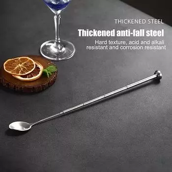 Серебряная выдвижная барная ложка из нержавеющей стали для бармена, ложка для смешивания коктейлей, инструменты для десерта, длинная кухонная посуда 1pcs