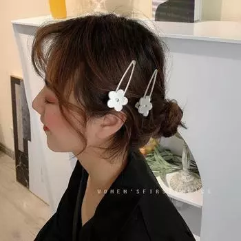 Серебряная заколка для волос в виде цветка - стиль INS, простой дизайн ниши, заколка-уточка для челки, аксессуар для волос с боковой заколкой для женщин Mirror hairpin, single