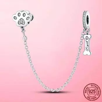 Серебряная защитная цепочка из стерлингового серебра 925 пробы, след собаки и кости, подвеска, подходит для модного браслета, оригинальное серебро 925 пробы, изготовление ювелирных изделий, подарок