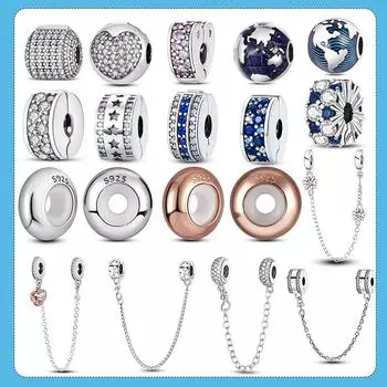 Серебряная защитная цепочка S925 Серебряная полоса в виде сердечек Защитная цепочка Шарм-бусины подходят для оригинального браслета DIY Ювелирные изделия