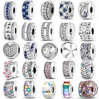 Серебряная застежка 925 пробы с фианитами в форме сердца, подвески-маргаритки, фиксатор, цепочка безопасности, подходит для оригинального браслета, зажим для украшений