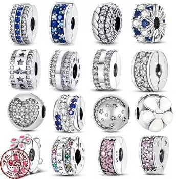 Серебряная застежка для женщин 925 пробы с фианитами и паве, подвески-бусины в виде ромашек, фиксатор, подходит для оригинального браслета, серебряная застежка для ювелирных изделий