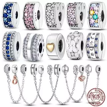 Серебряная застежка из настоящего серебра 925 пробы с цирконием CZ, узор, клипса, подвеска, бусины в виде ромашки, стопор, подходит для модного стиля, браслета, подвески, ювелирные изделия