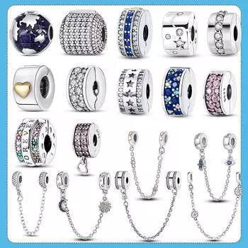 Серебряная застежка из настоящего серебра 925 пробы с цирконием CZ, узор, клипса, подвески, бусины в виде ромашки, пробка, подходит для модного стиля, браслет, подвески, ювелирные изделия