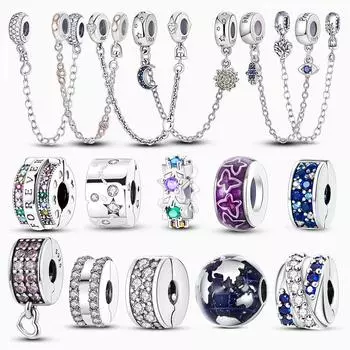 Серебряная застежка из стерлингового серебра 925 пробы, подвеска, бусины в виде ромашки, стопор, подходит для оригинального браслета, зажим для ювелирных изделий, изготовление ювелирных изделий своими руками