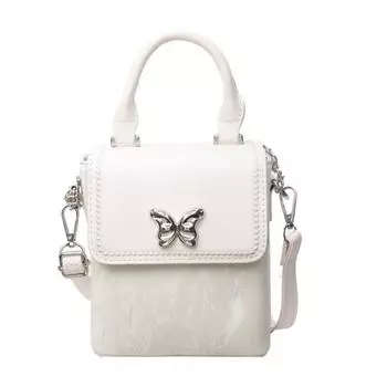 Серебряная женская сумка лето 2024 новый модный нишевый дизайн маленькая квадратная сумка интернет знаменитость бабочка сумка для мобильного телефона чёрный