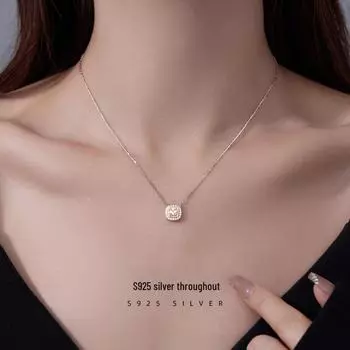 Серебряное геометрическое ожерелье Banyan Tree в форме кубического сахара с инкрустацией цирконием для женщин – роскошный дизайн Summer Light 925 Silver, platinum coating серебряный