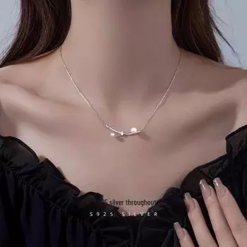 Серебряное геометрическое жемчужное ожерелье Banyan Tree с подвеской из циркона - трендовая цепочка на ключицу 2023 года для женщин NS993, Silver plated золотой