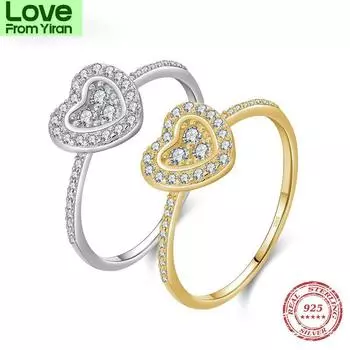 Серебряное классическое кольцо в форме сердца из цельного серебра 925 пробы с ослепительным цирконием, кольца для женщин, свадебные украшения 5