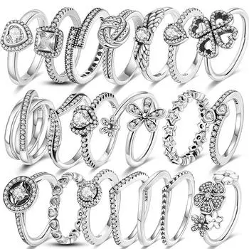 Серебряное кольцо 925 пробы принцесса тиара корона сверкающие кольца в форме сердца любовь подходят оригинал для женщин помолвка роскошные ювелирные изделия годовщина 6